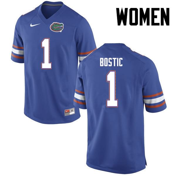 NCAA Florida Gators Jonathan Bostic Women's #1 Nike Blue Stitched Authentic College Football Jersey BOZ8564XJ